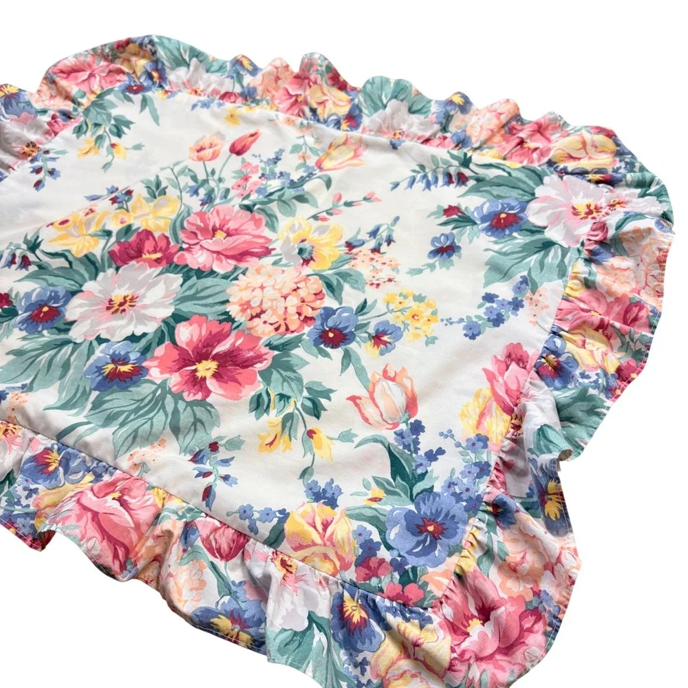 Vintage Martha Stewart Set Floral Chintz Ruffled Sham Dreamy Cottage Garden 1989